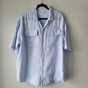 Zara Light Blue Linen Short-Sleeve Button-Up Shirt XL